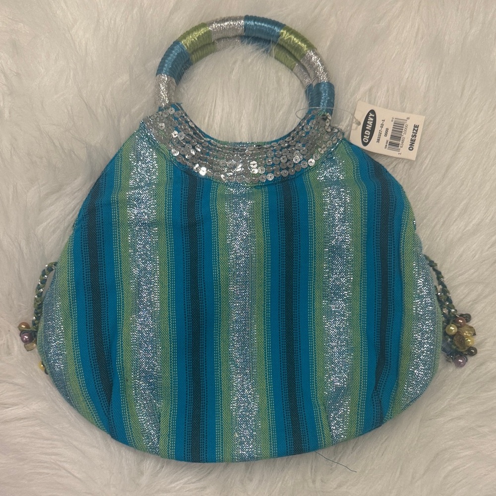 Old Navy Blue and Green Striped Shoulder Bag minor defects